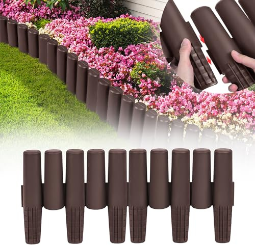 MAYTIIMO Beeteinfassung Kunstoff 2,8m Rasenkante Holzoptik Beetumrandung Gartenpalisade Mähkante für Garten Border Blumenbeet Braun, 28 x 24,5cm, 10 Stück