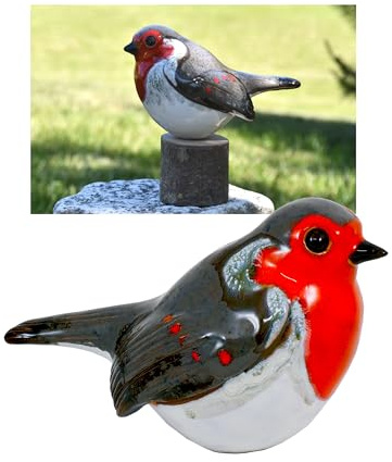 Midene Keramik Gartendeko für Draußen, Wetterfest, Handgefertigt - Garten Deko Keramik - Vogel Gartenfiguren & Gartenstatuen - Rotkehlchen
