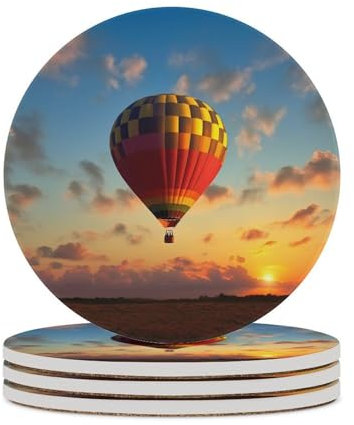 Untersetzer mit Heißluftballon, saugfähig, Keramik-Stein, Getränkeuntersetzer mit Halter, Keramik-Untersetzer mit Korkboden, 10,2 cm, Tischschutzmatte für Heimdekoration, Küche, Bar