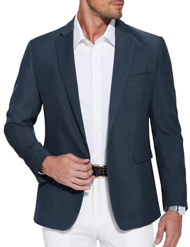 COOFANDY Giacca Sportiva da Uomo Giacche da Completo per Il Tempo Libero Giacca da Lavoro Giacca Sportiva da Uomo con Risvolti Dentellati Abito da Sposa Giacche Semplici Blu Scuro 3XL