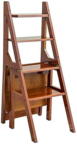 Generic Chair, Step Stool Step Ladders Multifunction Household Collapsible Ladder Vintage Creativity Chair/Walnut/46 * 90Cm