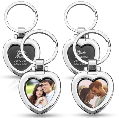 Foto Schlüsselanhänger, Personalisierte Herzform Rund Fotogeschenk 4 Stk | Legierung Personalisiert Schlüsselanhänger, Fertig Zum Verschenken Zum Jubiläum Valentinstag