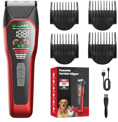 Tosatrice elettrica per cani per cappotto spesso in 2 velocità di lavoro, luci a LED, rasoio ricaricabile di tipo C per toelettatura del cane, con display di alimentazione a LED, kit per la