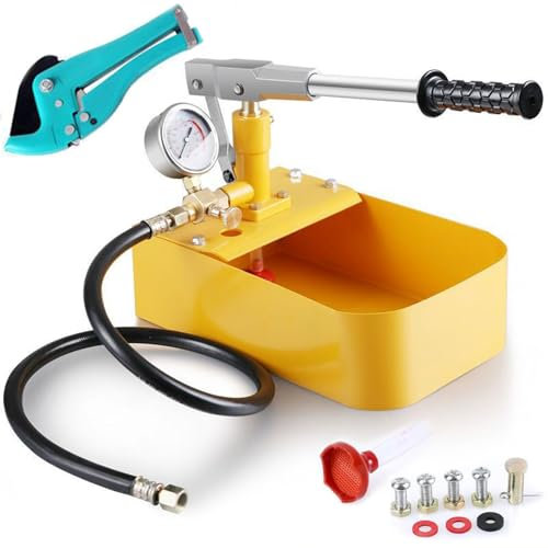 Bomba de prueba de presión de agua manual hidráulica, probador de presión de tubería manual con manómetro/manguera de alta presión/tijeras, detector de gas para prueba de bomba hidrostática 40kg