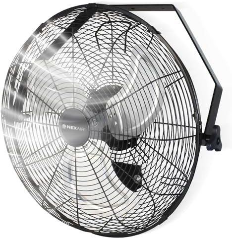 NEXAIR Ventilatore da parete industriale ad alta velocità da 18 pollici, 4600 CFM, potente ventilatore da parete a 3 velocità ad alte prestazioni con regolazione a 360°, per uso commerciale, cortili,