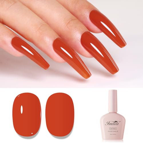 Imtiti Orange Gel Nail Polish, Orange Red Gel Polish High Gloss Soak Off UV LED Nail Gel Polish Red Maple Leaf Autumn Winter Gel Polish Nail Art Manicure Salon Design Gel Nail Set 10ML