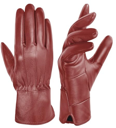 Harssidanzar Damen Lederhandschuhe Schafsfell Warm Winter Weich gefüttert SL025EU,Rot,Größe S