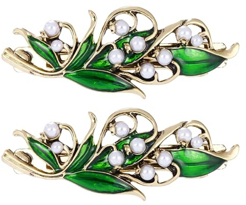 2 Vintage Blatt Haarclip Barrettes Französische Blatthaarklammern Grüne Blattperlen Haare Barrettes Kristallfeder Haare Antiquitäten Metall Schnapp Haarnadel Hochzeit Prom Formelle Haare Accessoires