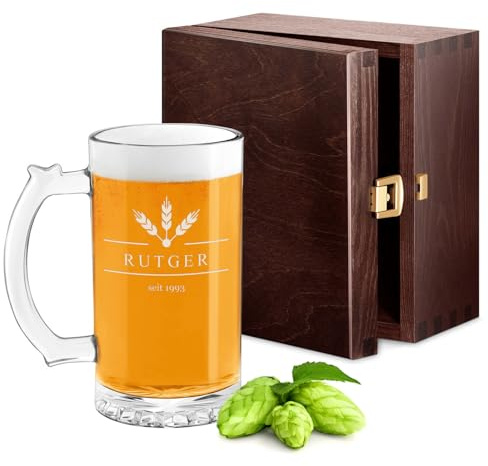 Maverton Verre a Biere Personnalisé 400ml avec Anse | Idee Cadeau Homme Idéal pour Lui, Chope à bière Personnalisable avec Gravure, Cadeau Personnalisé Homme, pour Anniversaire