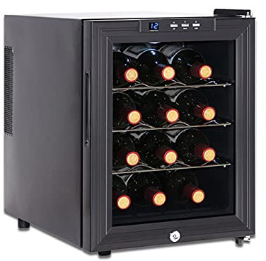 IUBGFTO Refrigerador de Vino Doméstico Pequeño, 33L/12 Botellas, 12-18 ℃, Iluminación LED, Protección UV, Independiente, Encimera, Bajo Ruido, Bajo Consumo de Energía, con Cerradura, Ordinario