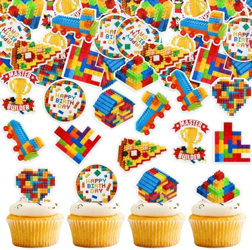 Blumomon 40 Stück Essbar Bausteine Kuchenaufsatz Gaming Dekoration Spiel Cupcake Aufsätze für Spiele Motto Partys Geburtstag Party Dekorationen