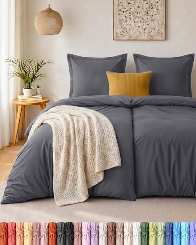 Juego de Ropa de Cama Utopia – Juego de 4 Piezas de Microfibra – Incluye 2 Fundas nórdicas de 135 x 200 cm con Cremallera Segura y 2 Fundas de Almohada de 80 x 80 cm con Cierre Tipo sobre (Gris)