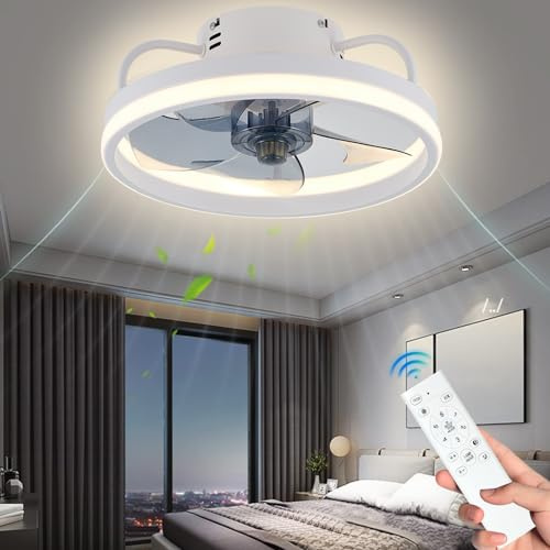 Ventilateur Silencieux Plafond Avec Lumière 33/50cm,Avec éclairage et Télécommande,6 Vitesses,LED dimmable 55 W,Application Intelligente,éclairage Silencieux Et Moderne Pour Salon,Chambre (Blanc 33cm)