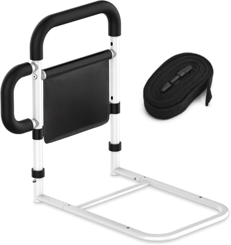 SANEWE Barandilla Cama Adulto, Ancianos,barrera cama adultos,Asidero cama con Reposabrazos Extraíble-Barandilla Anticaídas con Bolsa y Correas,Apto para Camas King/Queen/Full Twin,Soporte Medio 160 kg
