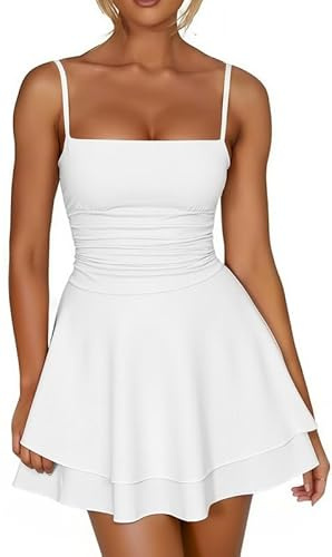 Sukiglam Sexig klänning kvinnor spagettiremmar miniklänning ärmlös fyrkantig urringning festklänning elegant bodycon sommarklänning kort tank klänningar axelbandsklänning smal volangklänning