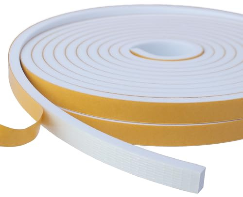 Draught Excluder Tape for Doors & Windows 10 mm(W) x 6 mm(T) Self Adhesive Weather Stripping Insulation Seal Strip Total 10M Long White
