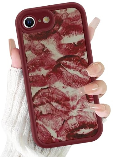 Xylota Fodral för iPhone 16e/SE 4/SE 2025 6,1 tum, Aesthetic Blommor Mönster Teckningar Flickor Kvinnor Fodral, Tunn Mjuk Silikon TPU Stötsäker Reptålig Stötsäker Skyddshölje för iPhone 16e, Röd
