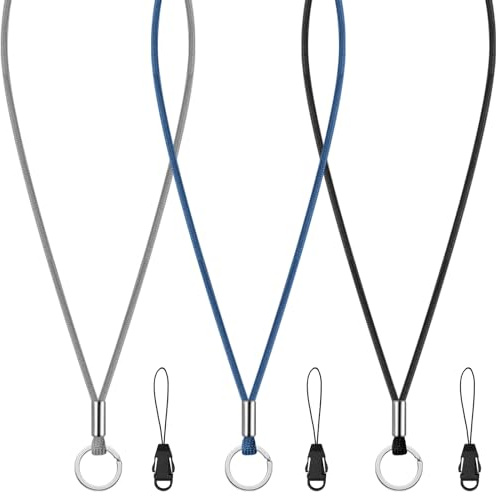 Shappy 3 Pezzi Cinghie da Collo in Nylon Cordino per Badge Identificativi con Fibbia e Anello per Chiavi Laccio Lungo Cinturini da Collo Laccetto per Portachiavi Telefono(Nero, Grigio, Blu Scuro)