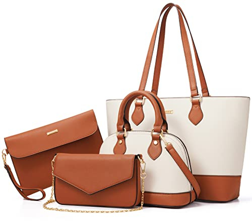 Bagsure Handtasche Damen Schultertasche Handtaschen Damen 4-teiliges Set | Elegante Tragetasche für Büro Schule Einkauf Reise, Große Tote Bag mit Reißverschluss, Handbags for Women Geschenke