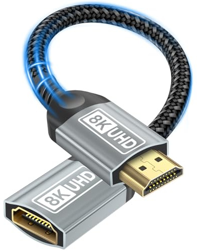 Nersligek HDMI Verlängerungskabel 0,2M, 8K HDMI Verlängerung Kabel Stecker auf Buchse Adapter Ultra Highspeed Ethernet UHD HDR ARC 3D Kompatibel mit TV Stick Roku Blu-Ray Xbox PS5 PS4 HDTV Laptop