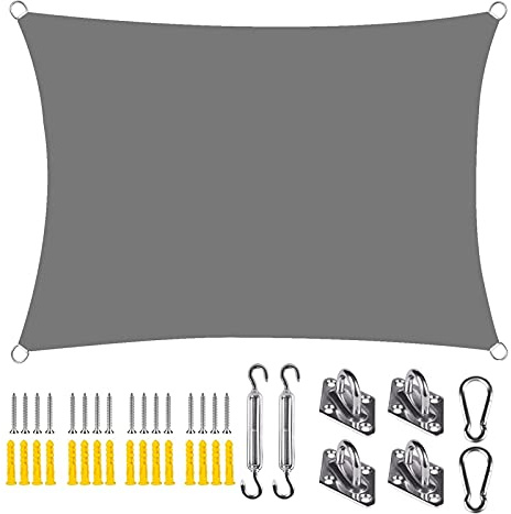 Ombrellone da esterno 5,5 x 6,5 m, rettangolare, protezione dai raggi UV, per giardino, balcone, campeggio, terrazza, grigio chiaro, perfetto per il relax in giardino