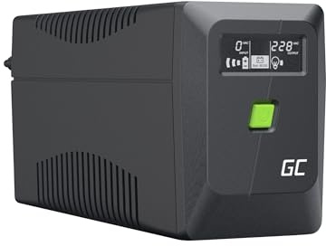 Greencell UPS 650VA 360W PowerProof con Pantalla LCD – Protección de Corriente para Dispositivos, batería de 12 V/7 Ah, protección contra sobretensiones, Fuente de alimentación de Emergencia