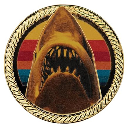 FaNaTtik Jaws - Moneda coleccionable chapada en oro de 24 quilates, edición limitada de 1975, licencia oficial con vitrina, 38 mm numerada individualmente