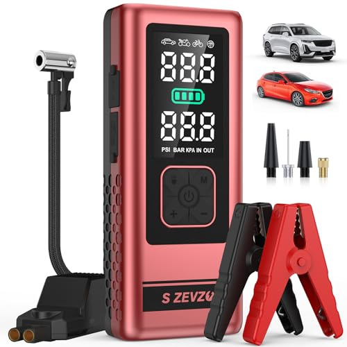 S ZEVZO 10 in 1 Car Jump Starter with Air Compressor, 4000A 150PSI Jump Box Battery Pack(6.0 Gas/4.0L Diesel), Portable 12V Jump Box with Auto-Shutoff Tire Inflator, USB Ports, LCD Display & LED Light