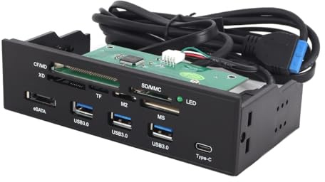Gutol Lecteur de cartes interne en façade, écran multifonction de 5,25 pouces, compatible USB 3.0, USB 3.1, eSATA M2 + SD MS XD CF TF