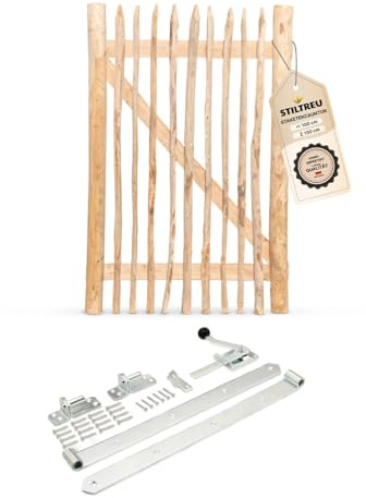 STILTREU Classic Staketenzaun-Tor Set (silber) aus Edelkastanie (Breite 100 cm x Höhe 150 cm)