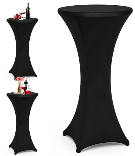 GOMETY 3er Set Stretch Stehtisch Husse 60x110cm Stehtischhusse Elastische Hussen für Stehtische Bistrotisch Tischhusse Rund Faltenfrei Waschbar mit Verstärkung im Fußbereich Schwarz