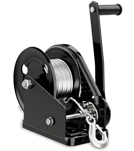 Cabrestante manual con freno de autobloqueo, engranaje manual de acero al carbono para elevación y remolque, cabrestante de manivela de remolque de barco resistente, capacidad de 2000 libras