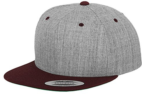 Yupoong Flexfit Unisex Kappe Classic Snapback 2-Tone, zweifarbige blanko Cap mit geradem Schirm, One Size Einheitsgröße für Männer und Frauen, Farbe h.grey/maroon