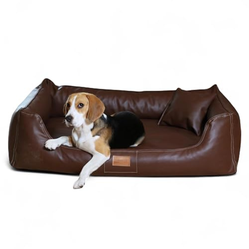 tierlando® Orthopädisches Hundebett Maddox Easy CLEAN aus pflegeleichtem Kunstleder mit Visco-Matratze für gesunden Schlafkomfort bei Gelenkproblemen Größe: 120x85cm | Farbe: 01 Braun