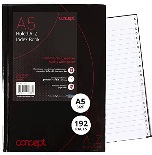 Premier Stationery A5 Concept 192 Seite Notizbuch, A-Z Index