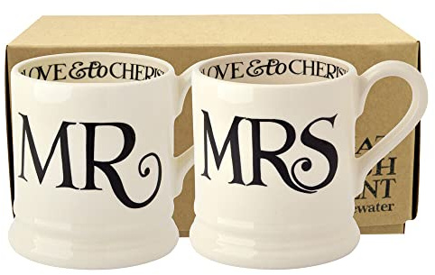 Emma Bridgewater - Grande Tasse Personnalisée Ceramique 300ml, Idée Cadeau pour Homme et Femme, Mug Original Peint à la Main pour Café, Thé, Cappuccino - Mr & Mrs Set