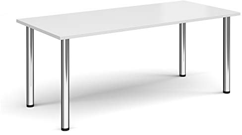 Mr Office Rectangular radial leg meeting table - chrome legs, White, 1800