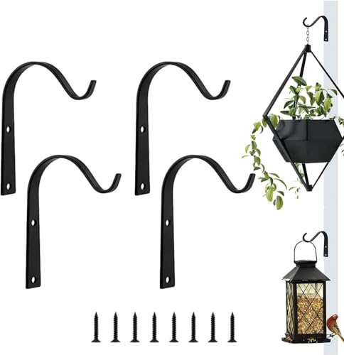 TOKERD 4 Pcs Garden Bracket Hooks for Hanging Baskets, Metal Bracket Hook Wall Hangers Fence Hooks for Planters, Lanterns, Solar Lights, Bird Feeders
