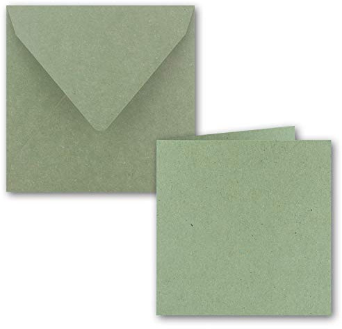 50x Quadratisches Faltkarten Set aus Kraft-Papier in Grün 15 x 15 cm - Doppel-Karten und Briefumschläge aus Recycling-Papier - Serie Umwelt