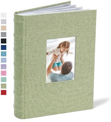 Vienrose Photo Albums 6x4 (15x10 cm) 300 Pockets Linen Cover with Memo Spaces Photobook Large Capacity Pictures Album Memory Book for Wedding, Family, Baby, Holidays, Special Occasions, Light Green