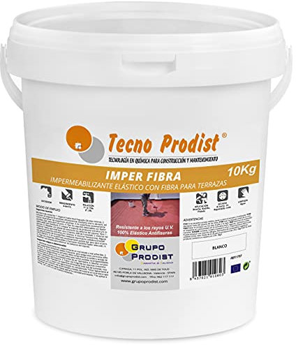 IMPER FIBRE de TECNO PRODIST - (10 Kg, Blanc) Revêtement élastique imperméabilisant avec fibres incorporées - Caoutchouc anti-goutte pour terrasses et façades