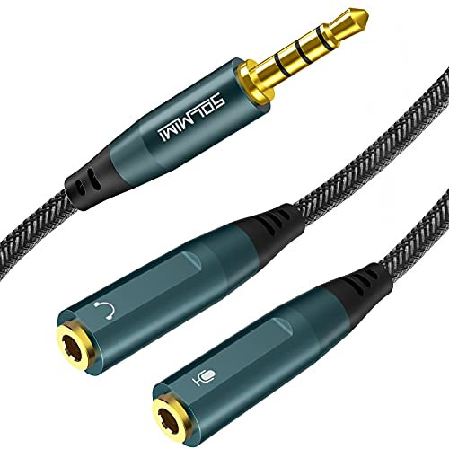 SOLMIMI Headset Adapter Kopfhörer Mic Y Splitter - CTIA TRRS 3,5mm Klinke Stecker auf 2 TRS Klinke Buchse Y Audio Mikrofon Splitter Kabel für Dual-Plug Headset zu PC, Laptop, Smartphone - 30cm