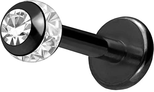 PIERCINGLINE Chirurgenstahl Labret Stecker | EPOXY-RING-KUGEL + KRISTALL | Piercing Lippe Ohr Nase | Farb & Größenauswahl