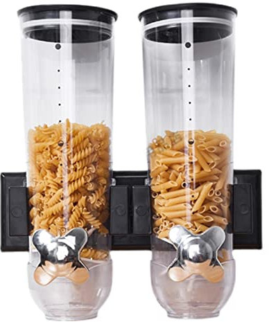 Wall Mount Dispenser, Indispensable Dry Goods Dispensers Cereal Maker, Indispensable Dry Goods Container For Grid Grain Candy Nuts Food Snack Bottles Large Capacity (Black C: Black double barrel 1.5L)
