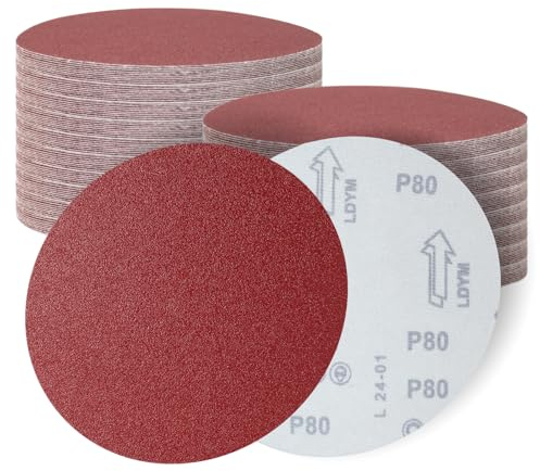 SenmaiTools Sliprondeller på 180 mm med kardborrefäste för slipmaskin-polering, slipning, slip, gör-det-själv-utrustning och slipmaskiner med platta,30 Stycken,Korn 80