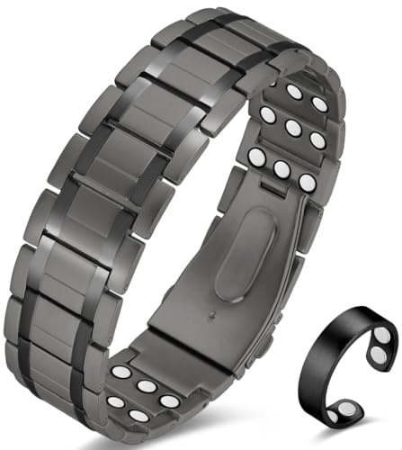 Vicmag 3X Magnetic Bracelet for Men Pure Titanium Bracelet 3500 Gauss Ultra Strength Magnets Adjustable Wristband with Adjustment Tool & Gift Box (Pure Titanium Grey)