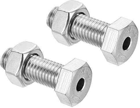 PATIKIL M14x40mm Hollow External Hexagon Screw, 2 Set Cylindrical Lamp Threading Socket Screws Through Hole Bolt with Nut 304 Stainless Steel
