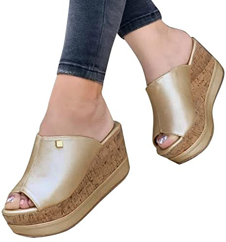 Generic Women's Rose Gold Platform Wedge Sandals, Size 6 UK, Open Toe, Arch Support, Casual, Water Resistant, Wedge, Thong Toe Strap, Leather Insole, Walking, Beach