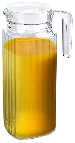 Glass Pitcher Jug with Lid Fridge Door Clear Carafe Juice Pitchers Lidded Refillable Picnic for Drinks Water Cocktail Ice Tea Beverage Pouring Spout Jugs/Pitchers Parties Tableware (1.1L)