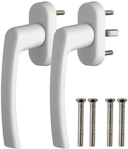 GETLITOOL Paio Maniglia per Finestra in Lega di Alluminio Senza Cilindro di Chiusura 2PZ Maniglie per Porte Finestre a Battente Mandrino 35mm con Viti per DIY Protezione Antifurto - Bianco